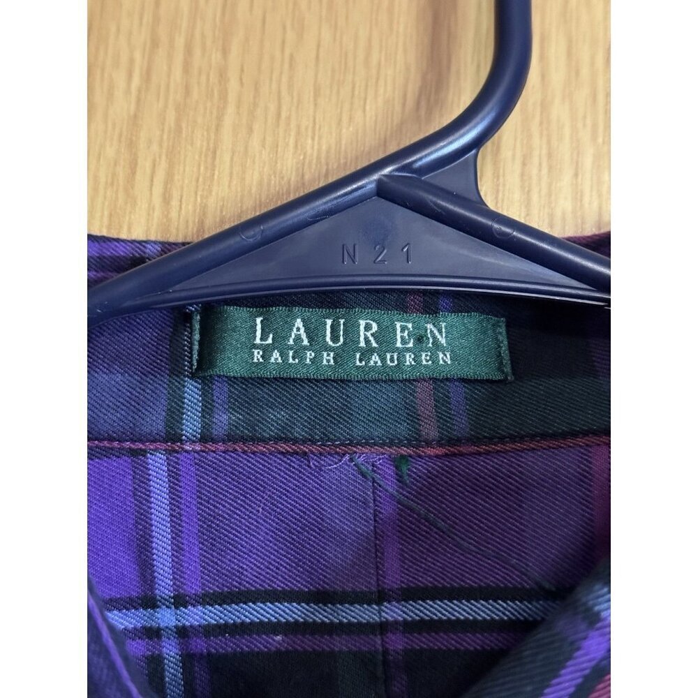 RALPH LAUREN Button Shirt LARGE Purple Plaid Ruffle Front Academia Victorian - Picture 6 of 10
